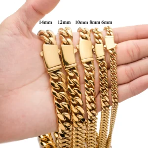 Hip Hop Cuban Link Mens Chain Necklace 18K Gold & Stainless Steel Miami Style 18k Gold Plated Box Chain with Zircon Gift Goods