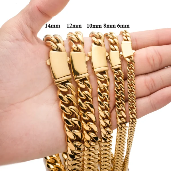 Hip Hop Cuban Link Mens Chain Necklace 18K Gold & Stainless Steel Miami Style 18k Gold Plated Box Chain with Zircon Gift Goods