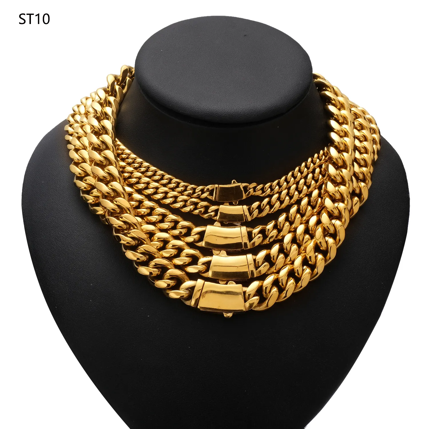 Hip Hop Cuban Link Mens Chain Necklace 18K Gold & Stainless Steel Miami Style 18k Gold Plated Box Chain with Zircon Gift Goods