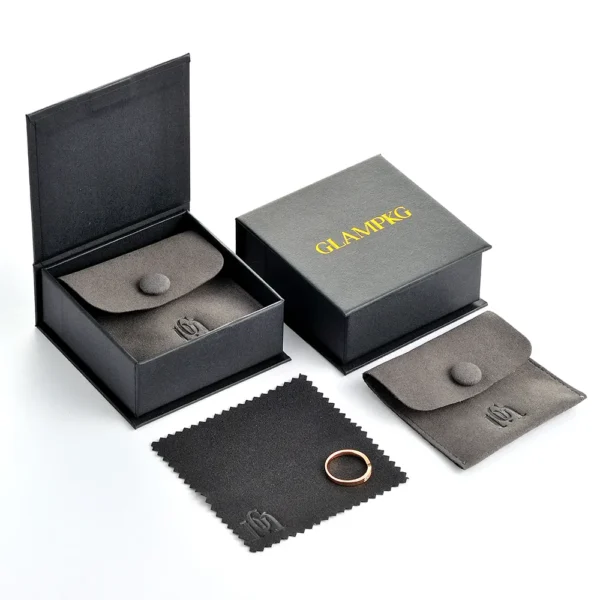 GLAMPKG Custom Logo Grey Jewelry Packaging Earring Necklace Luxury Cardboard Magnetic Jewelry Box