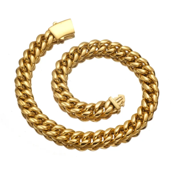 Hip Hop Cuban Link Mens Chain Necklace 18K Gold & Stainless Steel Miami Style 18k Gold Plated Box Chain with Zircon Gift Goods - Image 3