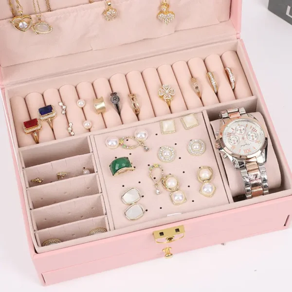 PU Jewelry Storage Box Organizer for Jewelry Necklace Ring Luxury Storage - Image 3