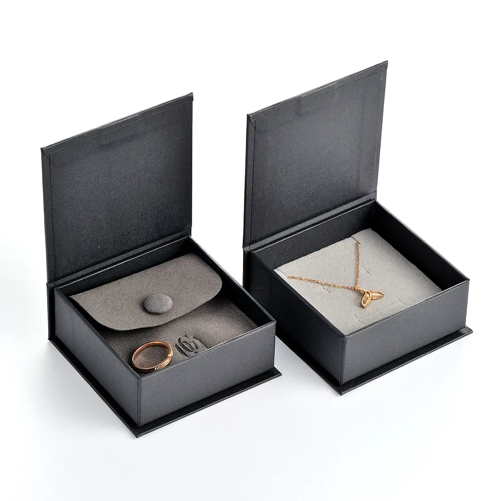 GLAMPKG Custom Logo Grey Jewelry Packaging Earring Necklace Luxury Cardboard Magnetic Jewelry Box